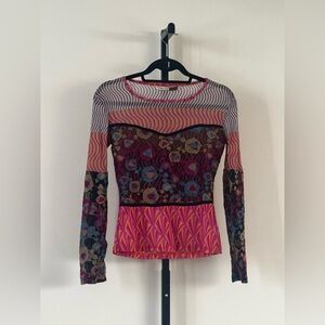 Vintage Y2K Euro Micro Mesh Embroidered Long Sleeve